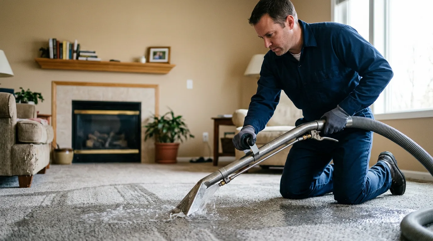 Water damage restoration technician working near Hawley, PA